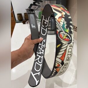 NWT Ed Hardy unisex Men’s Reversible Tatoo Inspired Love To Ride Belt Size 36